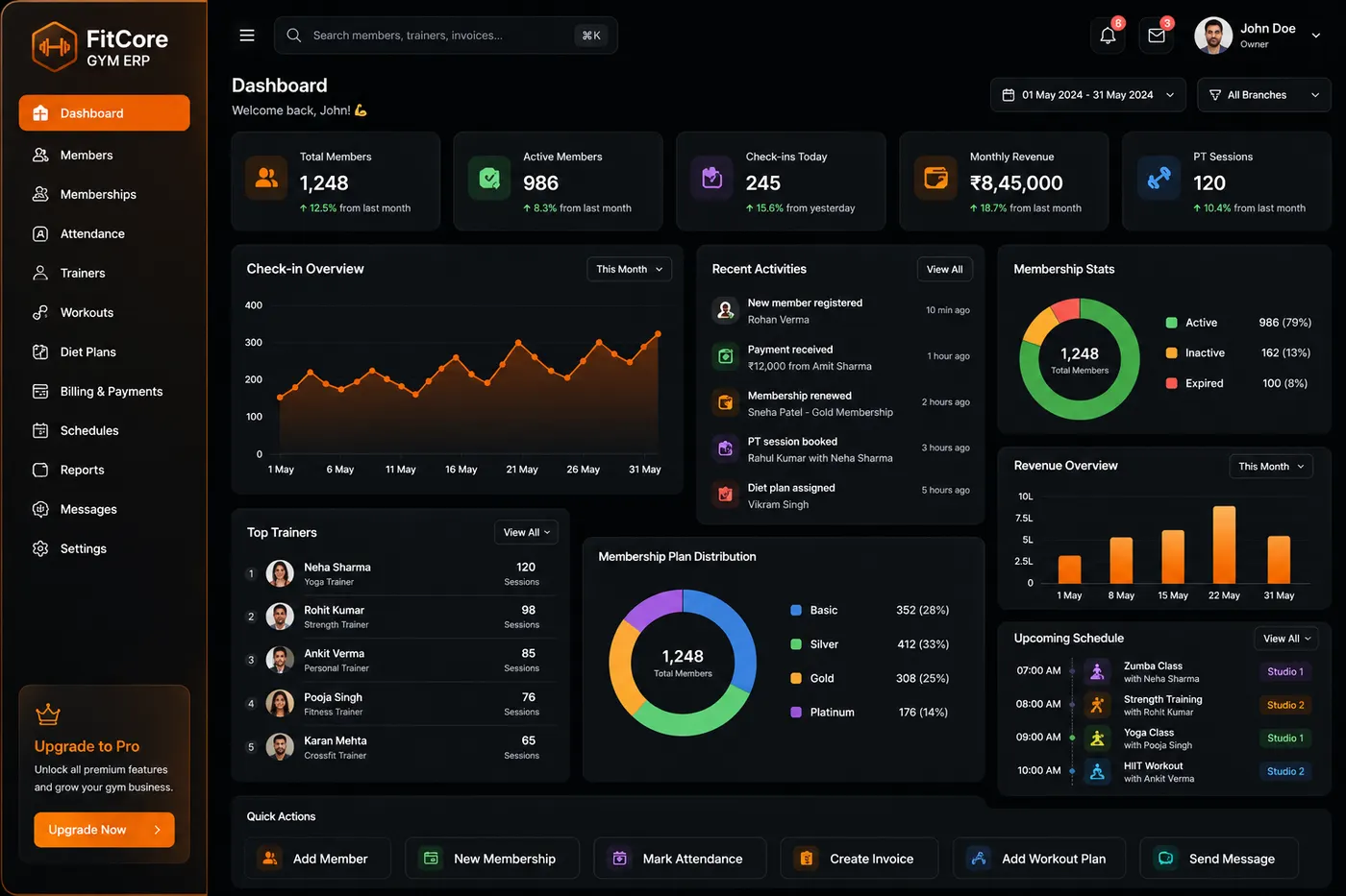 FitCore Gym ERP product preview